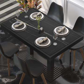 BRASIL | Gastro Tischplatte | B:T 120 x 70 cm | Schwarz Marmor | Schwarzer Metall Rand | Rechteckig