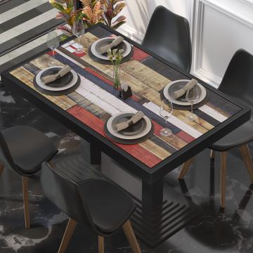 BRASIL | Piano tavolo per ristoranti | L:P 110 x 60 cm | Colorazione vintage | Cerchio in metallo nero | Rettangolare