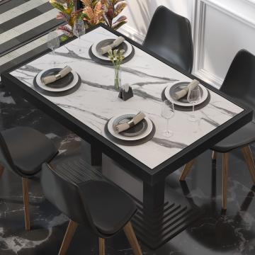 BRASIL | Gastro Tischplatte | B:T 110 x 60 cm | Weiß Marmor | Schwarzer Metall Rand | Rechteckig