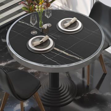 BRASIL | Gastro Tischplatte | Ø 80 cm | Schwarz Marmor | Chrom Rand | Rund