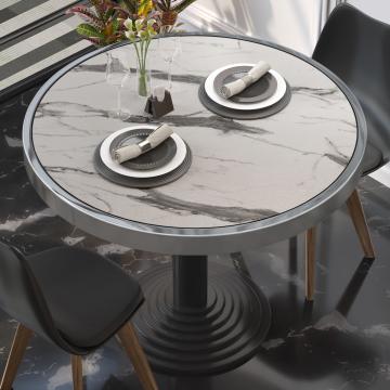 BRASIL | Gastro Tischplatte | Ø 80 cm | Weiß Marmor | Chrom Rand | Rund