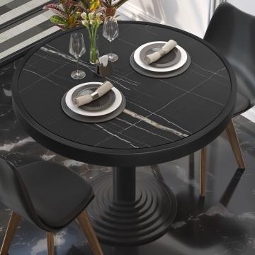 BRASIL | Gastro Tischplatte | Ø 70 cm | Schwarz Marmor | Schwarzer Metall Rand | Rund
