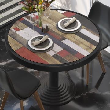BRASIL | Plateau de table gastro | Ø 70 cm | Vintage multicolore | Bord noir en métal | Rond