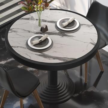 BRASIL | Plateau de table gastro | Ø 70 cm | Marbre blanc | Bord noir en métal | Rond