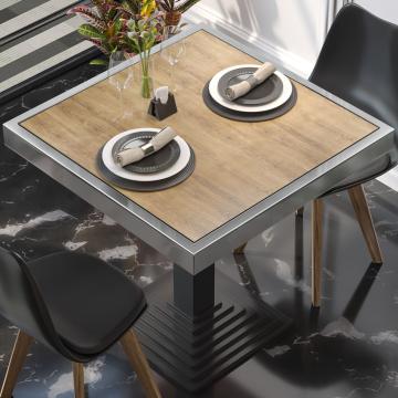 BRASIL | Gastro Tischplatte | B:T 60 x 60 cm | Eiche | Chrom Rand | Quadratisch