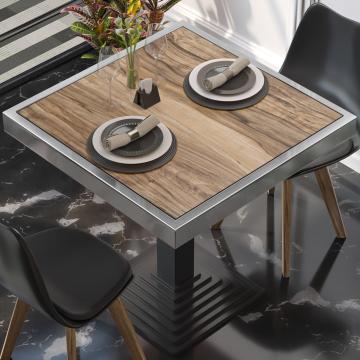BRASIL | Restaurant table top | W:D 50 x 50 cm | Sheesham | Chrome edge | Square