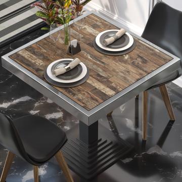 BRASIL | Restaurant table top | W:D 60 x 60 cm | Vintage Old | Chrome edge | Square