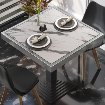 BRASIL | Gastro Tischplatte | B:T 70 x 70 cm | Weiß Marmor | Chrom Rand | Quadratisch