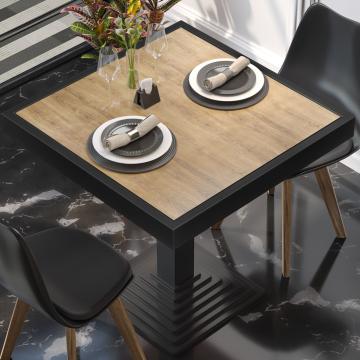 BRASIL | Gastro Tischplatte | B:T 60 x 60 cm | Eiche | Schwarzer Metall Rand | Quadratisch