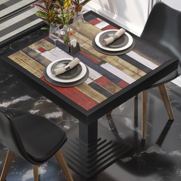 BRASIL | Plateau de table Gastro | L:P 60 x 60 cm | Vintage multicolore | Bord noir en métal | Carré