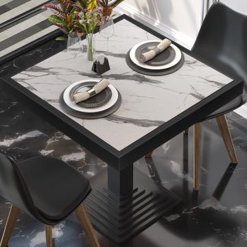BRASIL | Gastro Tischplatte | B:T 80 x 80 cm | Weiß Marmor | Schwarzer Metall Rand | Quadratisch