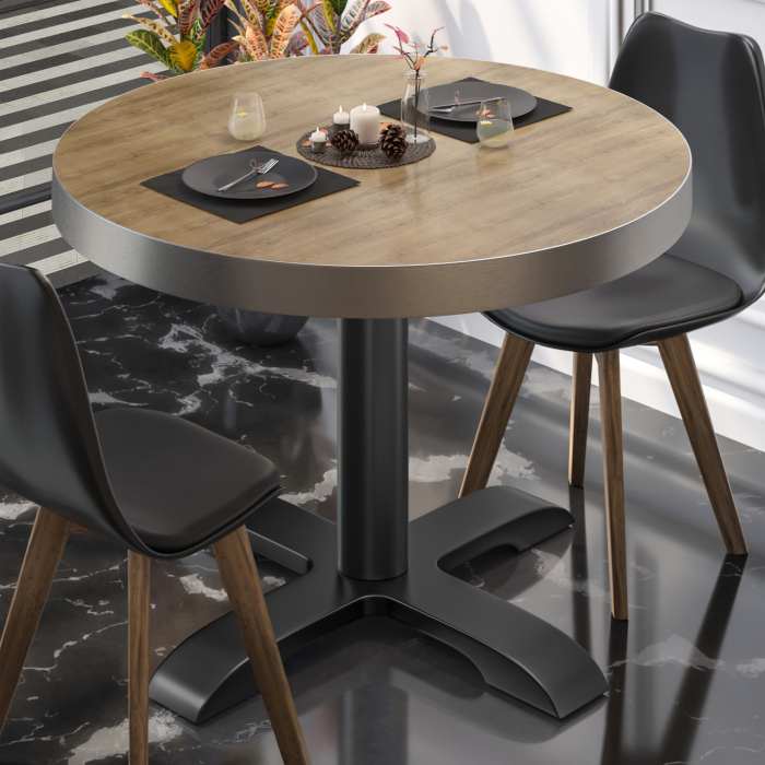 BSD | Table de bistrot | Ø 80 x 77 cm | Rond | Chêne / Noir