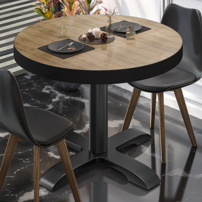 BSD | Mesa Bistro | Ø 60 x 77 cm | Redonda | Roble / Negro