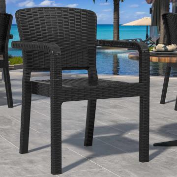 RIO | Plastic Rattan Chair | Black | Plastic | Stackable