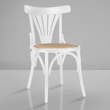 CABRIS | Chaise bistrot en bois courbé | Blanc | Bois cintré | Rotin naturel