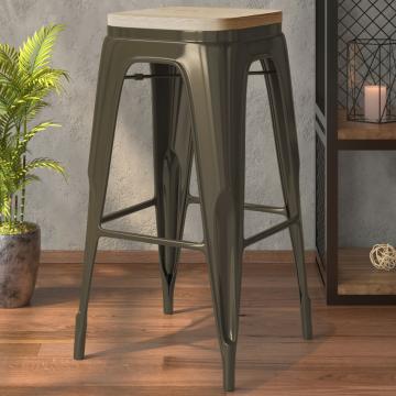 CALIFORNIA | Tolix bar stool | rust matt | metal | + wooden seat oak