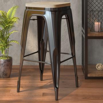 CALIFORNIA | Tolix bar stool | black matt | metal | + wooden seat oak