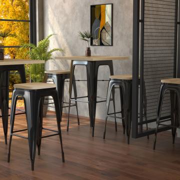 CALIFORNIA | Zestaw stół i krzesła Tolix | 2x stołek barowy | 60x60cm | dąb i czarny mat