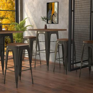 CALIFORNIA | Ensemble table & chaise Tolix | 2x chaise de bar | 60x60cm | Noyer & Grille Mat