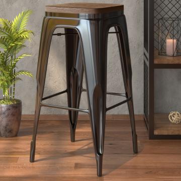 CALIFORNIA | Tolix bar stool | black matt | metal | + wooden seat walnut
