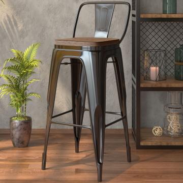 CALIFORNIA | Tolix bar stool | black matt | metal | + backrest, wooden seat walnut