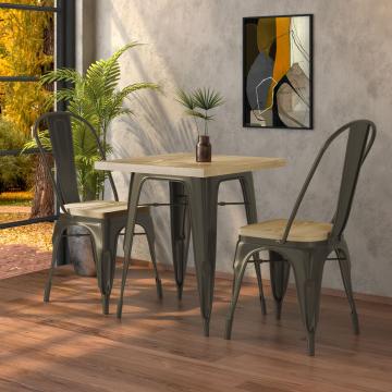 CALIFORNIA | Zestaw stół i krzesło Tolix | 2x krzesło | 60x60cm | dąb i rdzawy mat