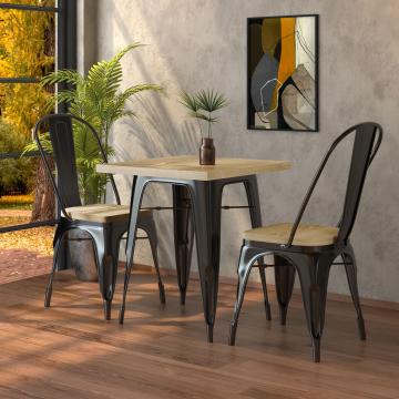 CALIFORNIA | Tolix tafel & stoel set | 2x stoel | 60x60cm | eiken & zwart