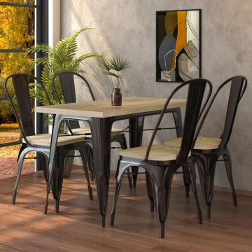 CALIFORNIA | Tolix Ensemble table & chaises | 4x chaise | 120x60cm | Chêne & Noir