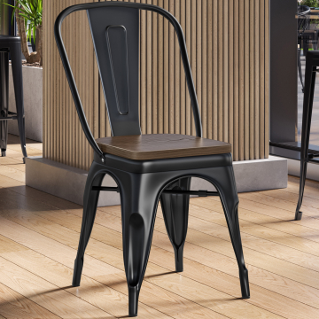 CALIFORNIA | Tolix Style Chair | Black Matt | Metal | + wooden seat