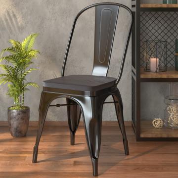 CALIFORNIA | Tolix Style Chair | Black Matt | Metal | + wooden seat