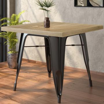 CALIFORNIA | Tolix Stil Tisch | B:T:H 60 x 60 x 78 cm | Eiche & Schwarz | Quadratisch