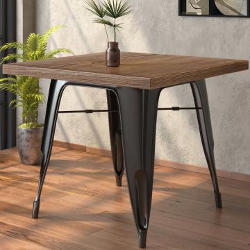 CALIFORNIA | Tolix Stil Tisch | B:T:H 60 x 60 x 78 cm | Walnuß & Schwarz | Quadratisch