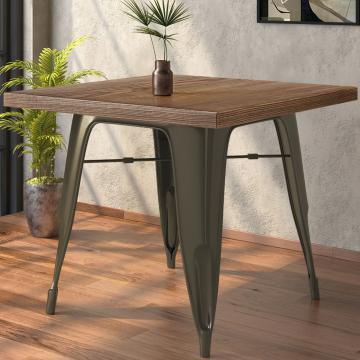 CALIFORNIA | Tolix Stil Tisch | B:T:H 60 x 60 x 78 cm | Walnuß & Rost | Quadratisch