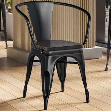 CALIFORNIA ARM | Krzesło Tolix | Czarny mat | Metal | + Siedzisko drewniane
