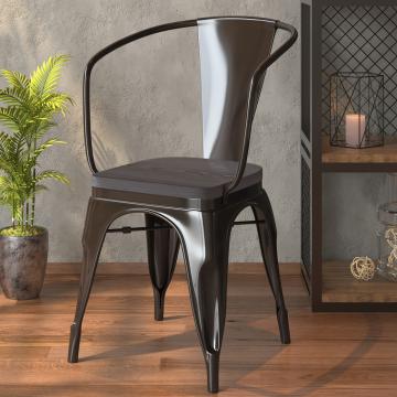 CALIFORNIA ARM | Tolix Style Chair | Black Matt | Metal | + wooden seat