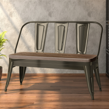 CALIFORNIA | Ławka Tolix siedzisko + oparcie | rdza matowa | drewniane siedzisko orzech | 115 cm | metal