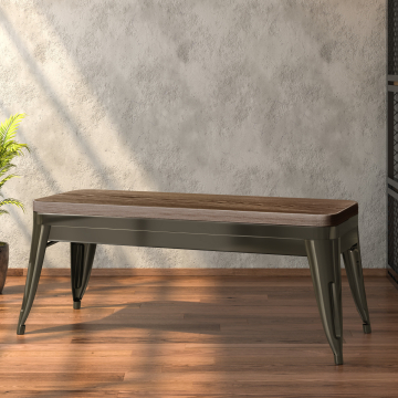 CALIFORNIA | Tolix bench without back | Rust matt | Wooden seat walnut | 115 cm | Metal