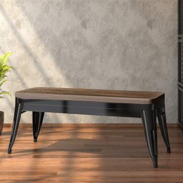 CALIFORNIA | Ławka Tolix bez oparcia | czarna | drewniane siedzisko orzech | 115 cm | metal