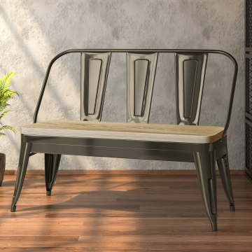 CALIFORNIA | Panca Tolix + schienale | ruggine opaco | sedile in legno di quercia | 115 cm | metallo