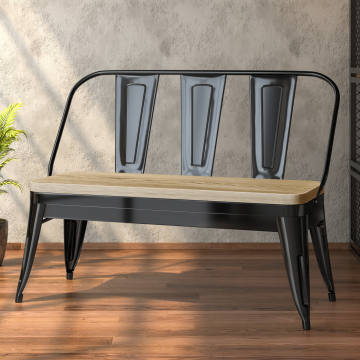 CALIFORNIA | Banco Tolix asiento + respaldo | negro | asiento madera roble | 115 cm | metal