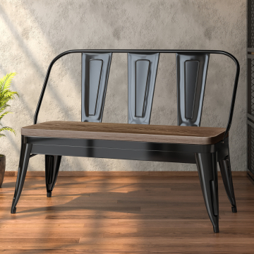 CALIFORNIA | Banco Tolix asiento + respaldo | negro | asiento madera nogal | 115 cm | metal