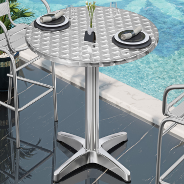 CB | Table haute Bistro en aluminium | Ø 60 x 111 cm | Acier inoxydable / Aluminium | Pliable + poids supplémentaire