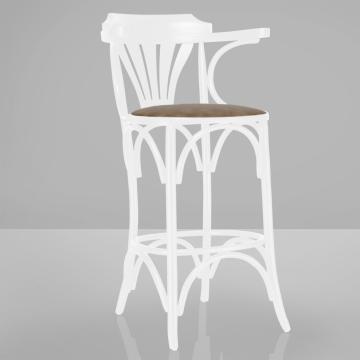 CHAUSEY | Bentwood Bar Stool | White | Bentwood | Brown leather