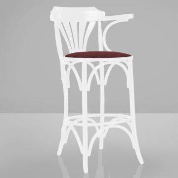 CHAUSEY | Bentwood Bar Stool | White | Bentwood | Leather Bordeaux