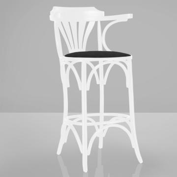 CHAUSEY | Bentwood Bar Stool | White | Bentwood | Black leather