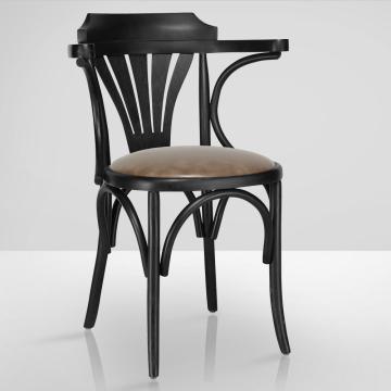 CHAUSEY | Sedia in legno curvato | Nero | Legno di prua | Pelle marrone