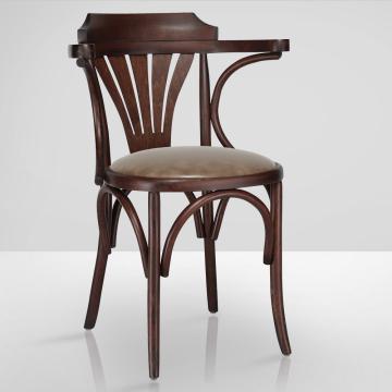 CHAUSEY | Sedia in legno curvato | Wengé | Legno di prua | Pelle marrone