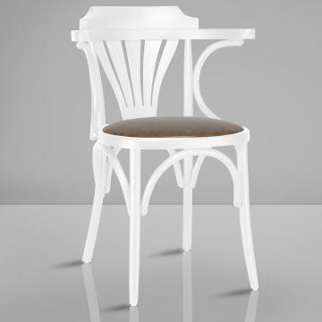 CHAUSEY | Sedia in legno curvato | Bianco | Legno di prua | Pelle marrone