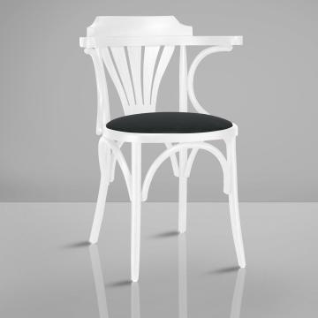 CHAUSEY | Sedia in legno curvato | Bianco | Legno di prua | Pelle nera