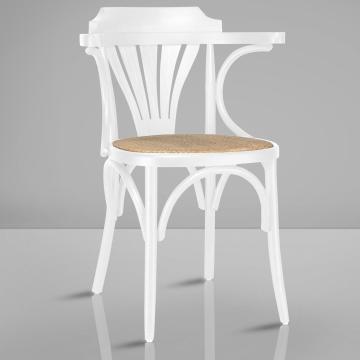 CHAUSEY | Sedia in legno curvato | Bianco | Legno di prua | Rattan naturale